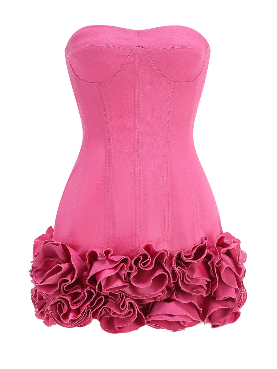 Red Flower Strapless Luxury Party Dress