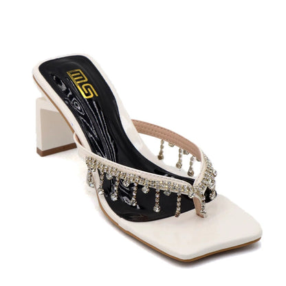 Rhinestone chain clip toe sandals with thick sole