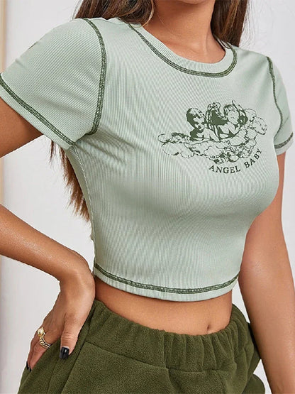 Angel Letter Contrast Stitch T-shirt