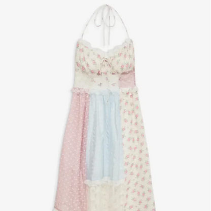 Lace Patchwork Halter Maxi Dress