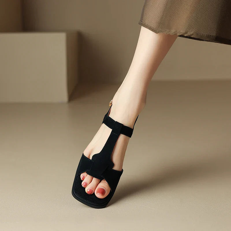 | Suede T-Strap Sandals
