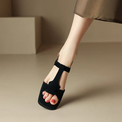 | Suede T-Strap Sandals