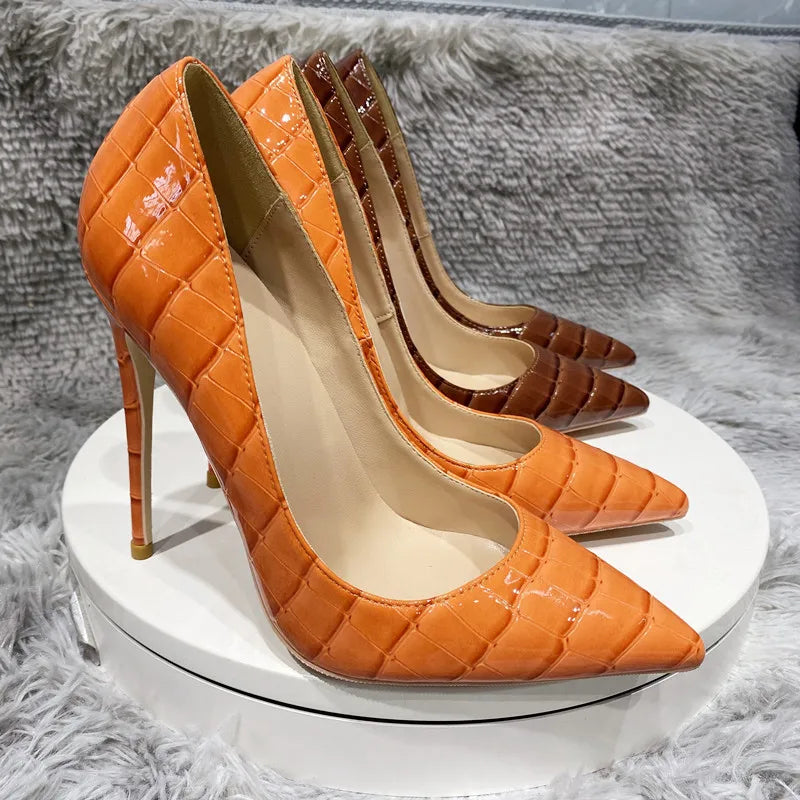 Coffee Brown Crocodile Women Sexy High Heels Party Shoes - 12cm