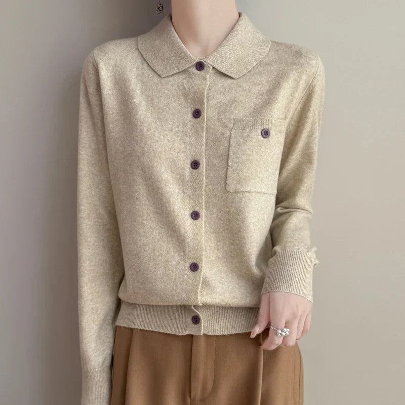 | Merino Wool Polo Cardigan