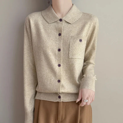 | Merino Wool Polo Cardigan