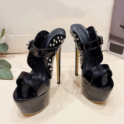Metal Rivet Super High Heel Platform Slippers for Women Fashion