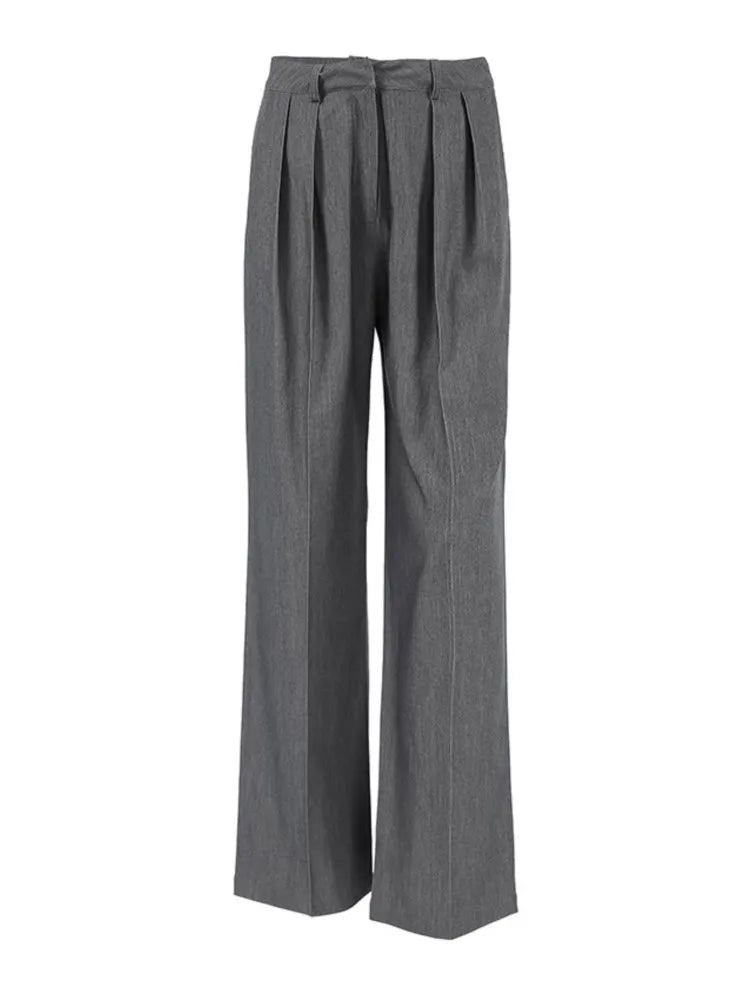 New Autumn Gray Straight Pant Cotton Blend Solid Color High Wiast Loose Woman Trouser Casual Simple Female Clothing New