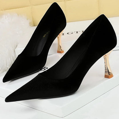 High Heels 7 Cm Suede Women Pumps with Metal Heel