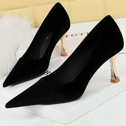 High Heels 7 Cm Suede Women Pumps with Metal Heel