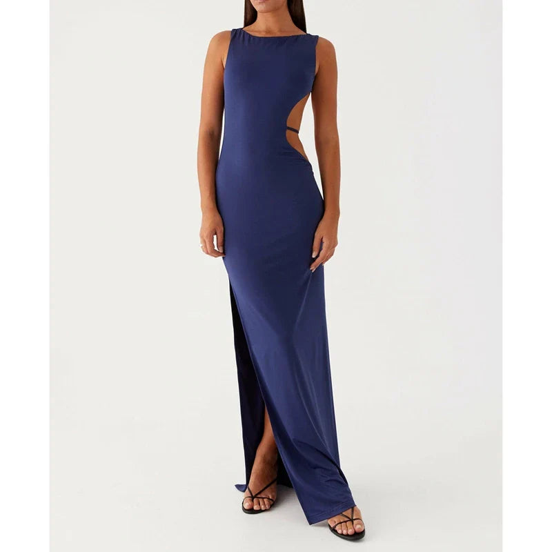 Solid Color Sleeveless Boa Bodycon Dress