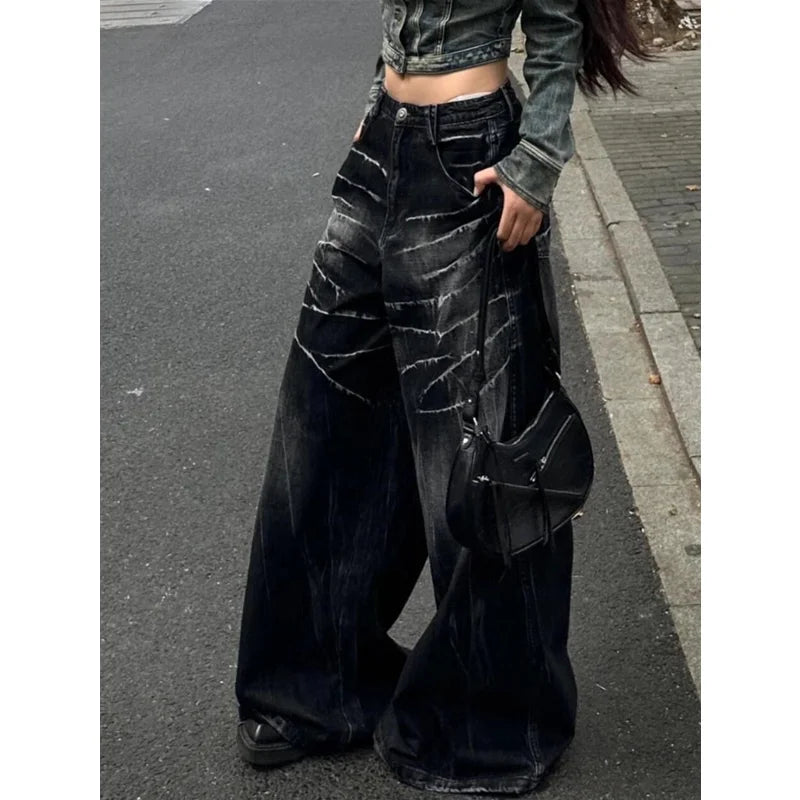 Women's Baggy Blue Jeans Vintage America Y2k Denim Trousers Harajuku High Waist Cowboy Pants Autumn Trashy Clothes