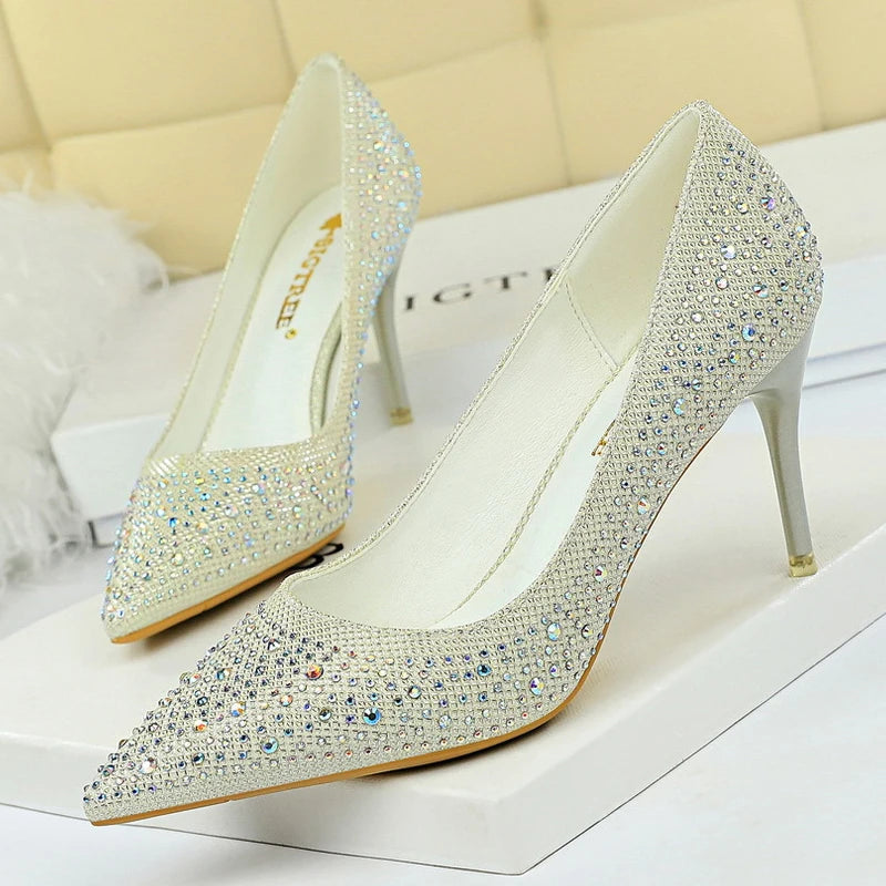 Rhinestone High Heel Wedding Pumps - 10 cm Heel