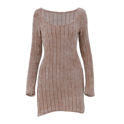Off-Shoulder Ribbed Knit Bell Sleeve Bodycon Mini Dress