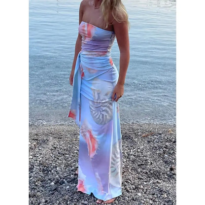 Strapless Split Floral Bodycon Vacation Dress