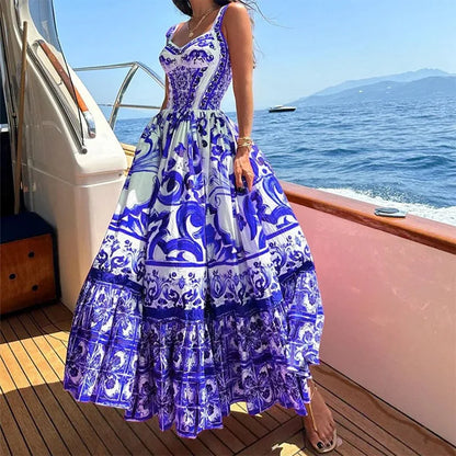 Strap Light Luxury Print Floral Dress