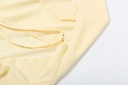 Halter Neck Plunging Cowl Ruffle Layered Hem Mini Dress