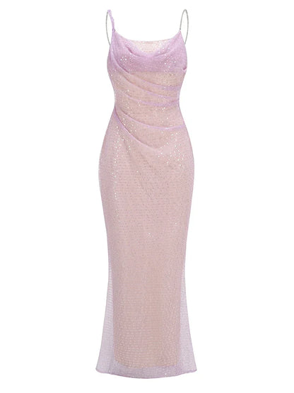 Chain Spaghetti Straps Sequins Maxi Dress