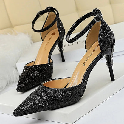 Sequin Wedding Pumps with Metal Decoration - 7.5cm Stilettos
