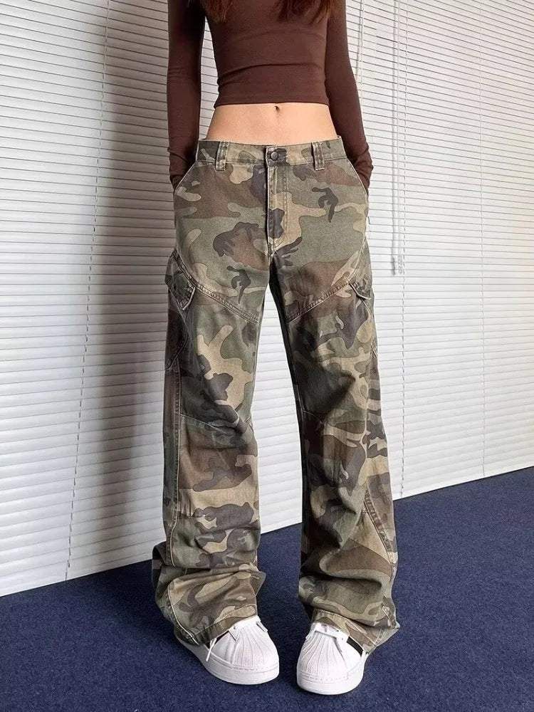 Washed Camouflage Pleated Cargo Pant