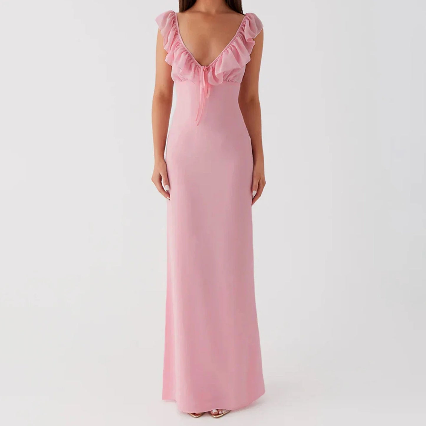 Trim V Neck Slim Solid Col Bodycon Dress