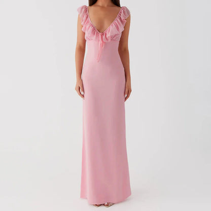 Trim V Neck Slim Solid Col Bodycon Dress