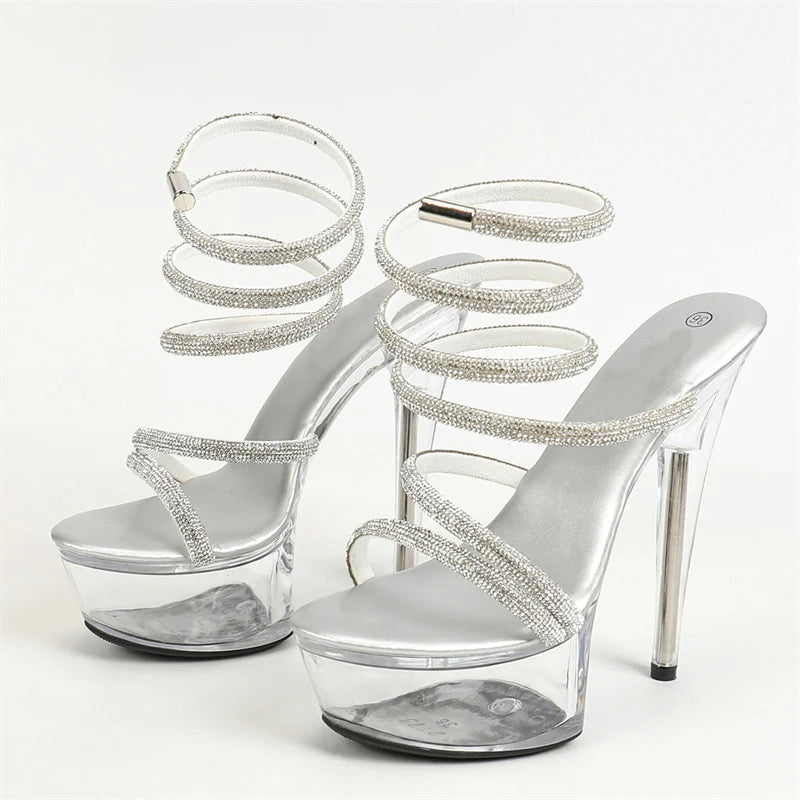 Rhinestone Ankle Snake Twine Platform Sandals for Women