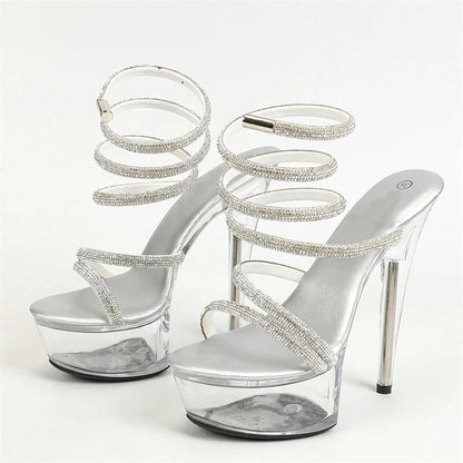 Rhinestone Ankle Snake Twine Platform Sandals for Women