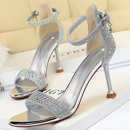 Rhinestone High Heels Kitten Heels Party Shoes Open Toe Women Pumps