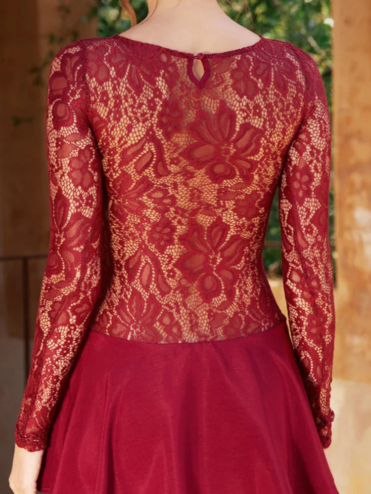 Lace Patchwork See Through Mini Dress