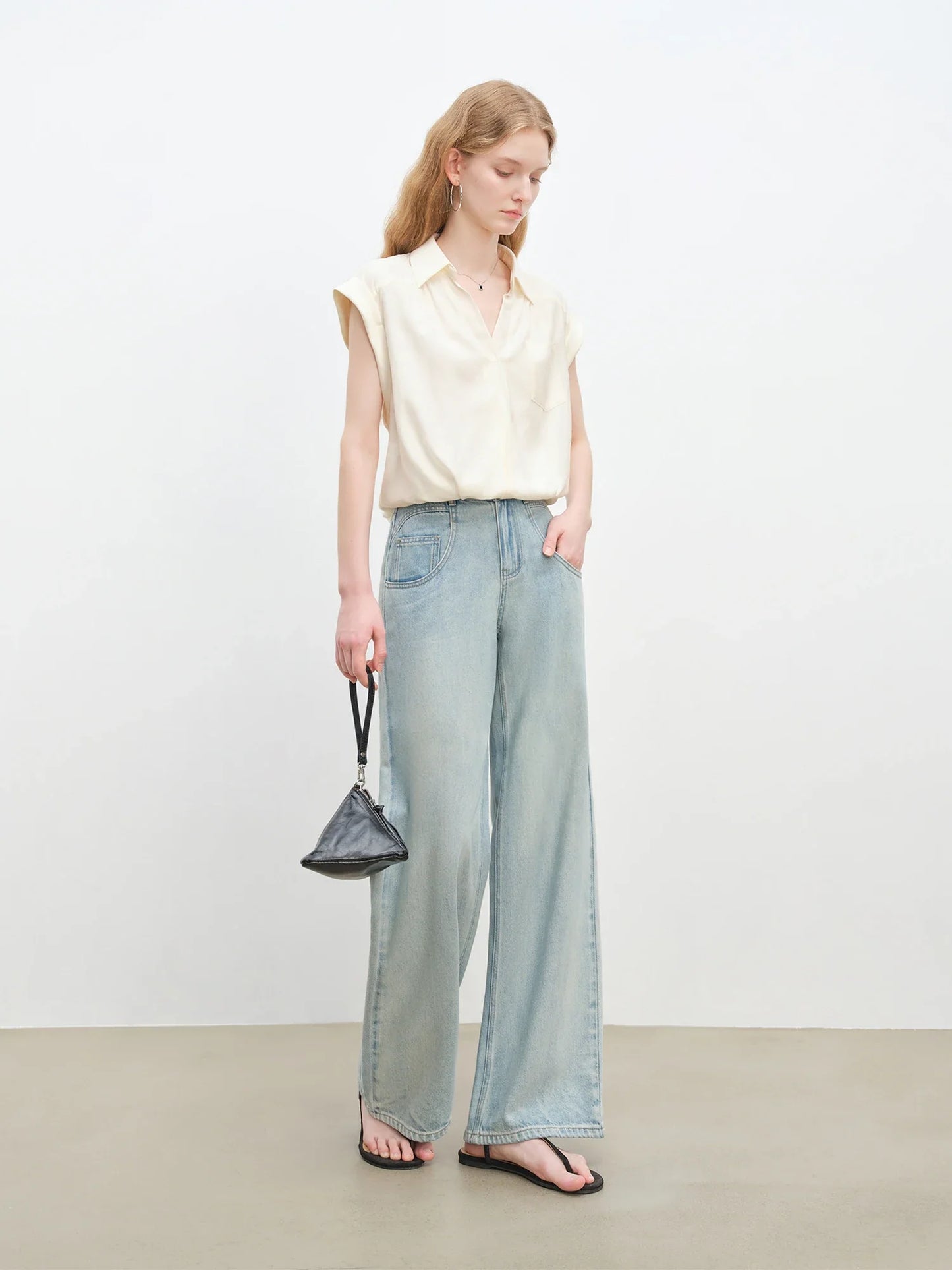 Acetate French Relaxed V-neck Blouse