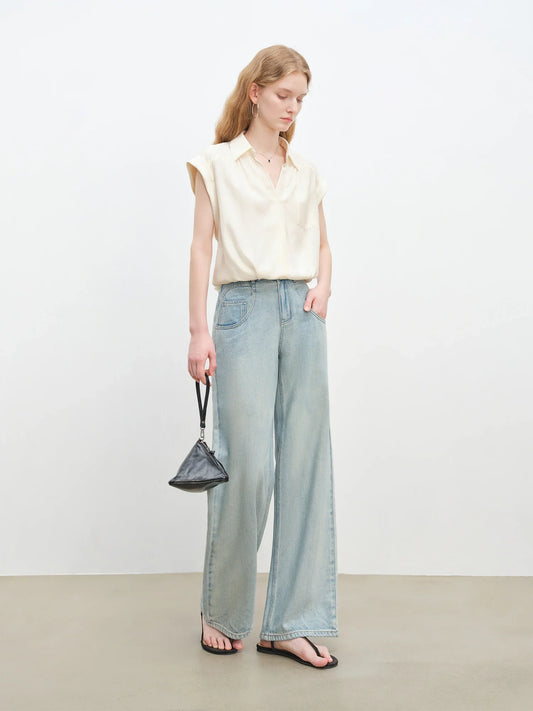 Acetate French Relaxed V-neck Blouse
