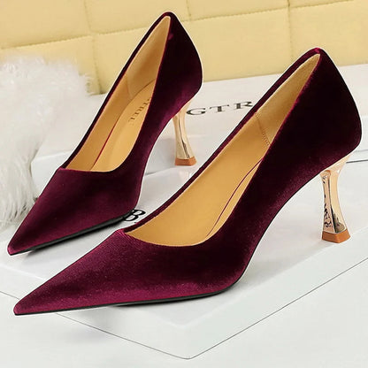 High Heels 7 Cm Suede Women Pumps with Metal Heel