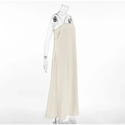 Square Neck Spaghetti Strap Linen Look Flowy Maxi Dress