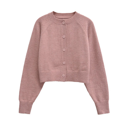 Solid Cropped Cardigan Sweater Women Autumn Long Sleeve O Neck Single Breasted Jumpers New Casual Fashion Knitted Outerwear