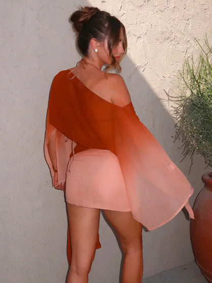 Mesh Gradient Mini Skirt Two Piece Set