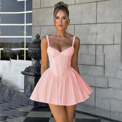 V-neck Fishbone Suspender Backless Bows Mini Prom Dress