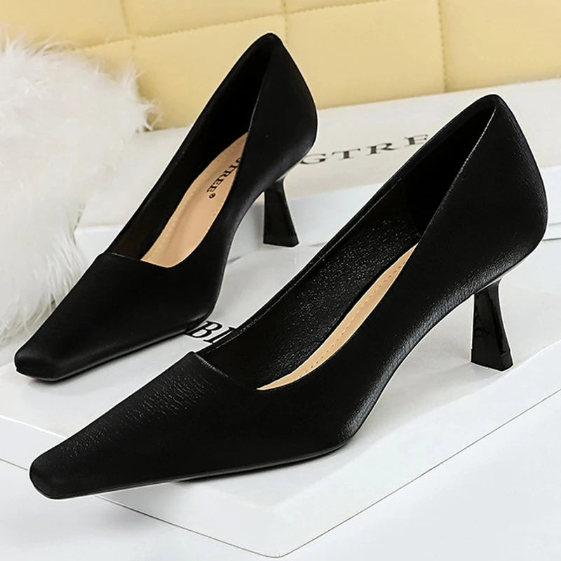 Spring Kitten Heels Square Head Women Pumps for Career Office Elegant Style