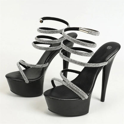 Glitter Rhinestone Ankle Strap Platform Sandals for Elegant Women