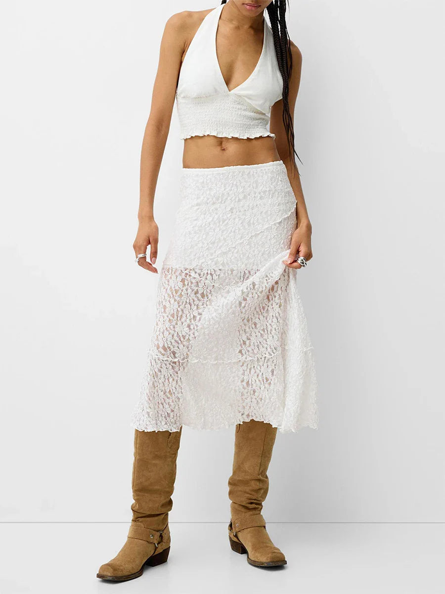 Lace Patchwork Low Waist Long Skirt