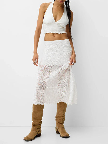 Lace Patchwork Low Waist Long Skirt