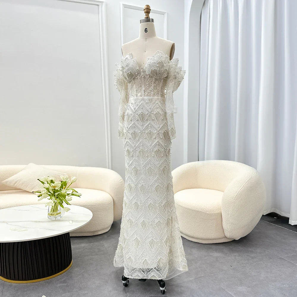 Mermaid Off-Shoulder Nude Evening Dresses for Women