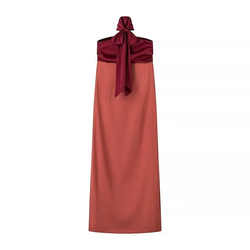 Ribbon Patchwork Strapless Maxi Dress