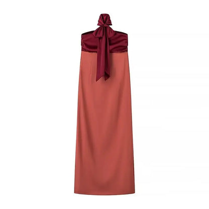 Ribbon Patchwork Strapless Maxi Dress