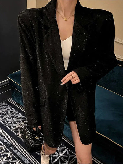 Sequin Glitter Pocket Lapel Coat