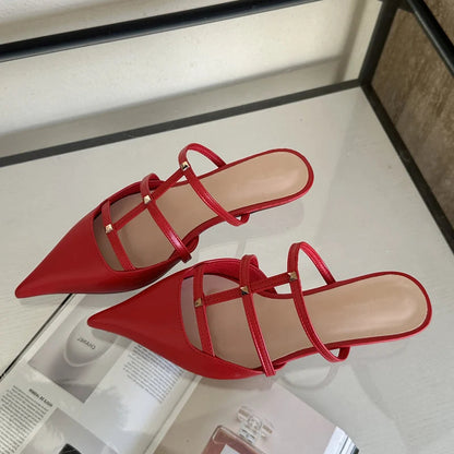 Pointed Toe Mule Slippers Women Pumps Fashion Low Heels for Banquet Party