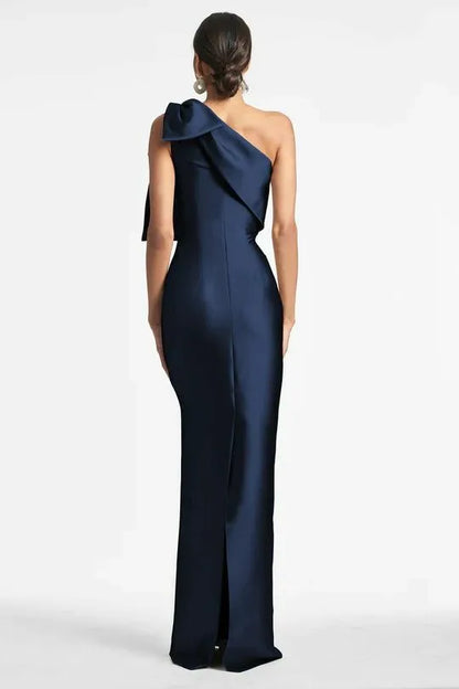 Elegant Long Dark Navy Bow Mermaid Prom Dress