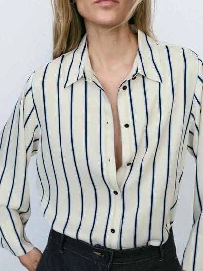 | Striped Button-Up Blouse