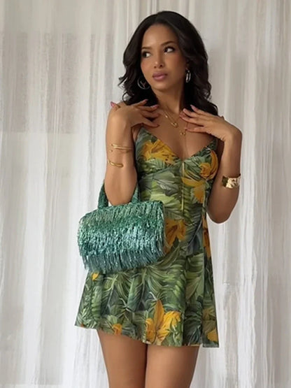 Printed Lace Up Slip Mini Dress