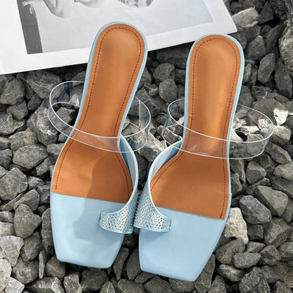 Crystal Rhinestone Summer Open Toe Mules High Heels Sandals for Women