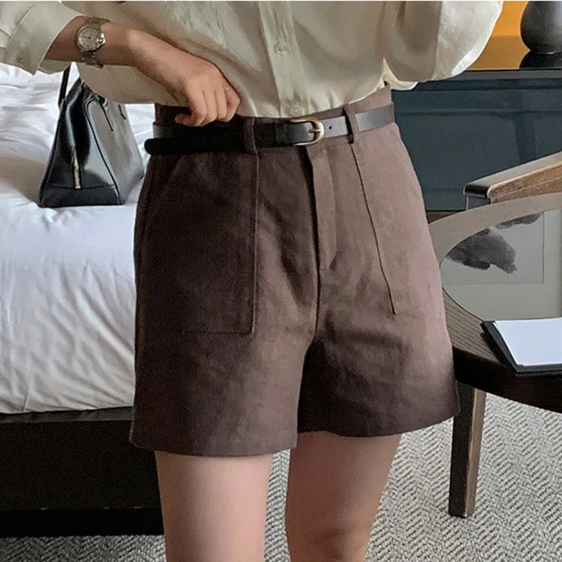 Linen Pocket Korean Straight Short